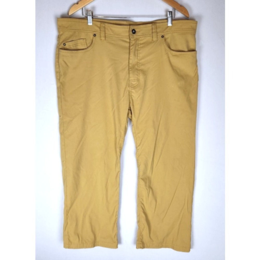 prAna Brion Slim Fit‎ Pants Men's Size 40 x 25 HEMMED SHORT Mustard Khaki